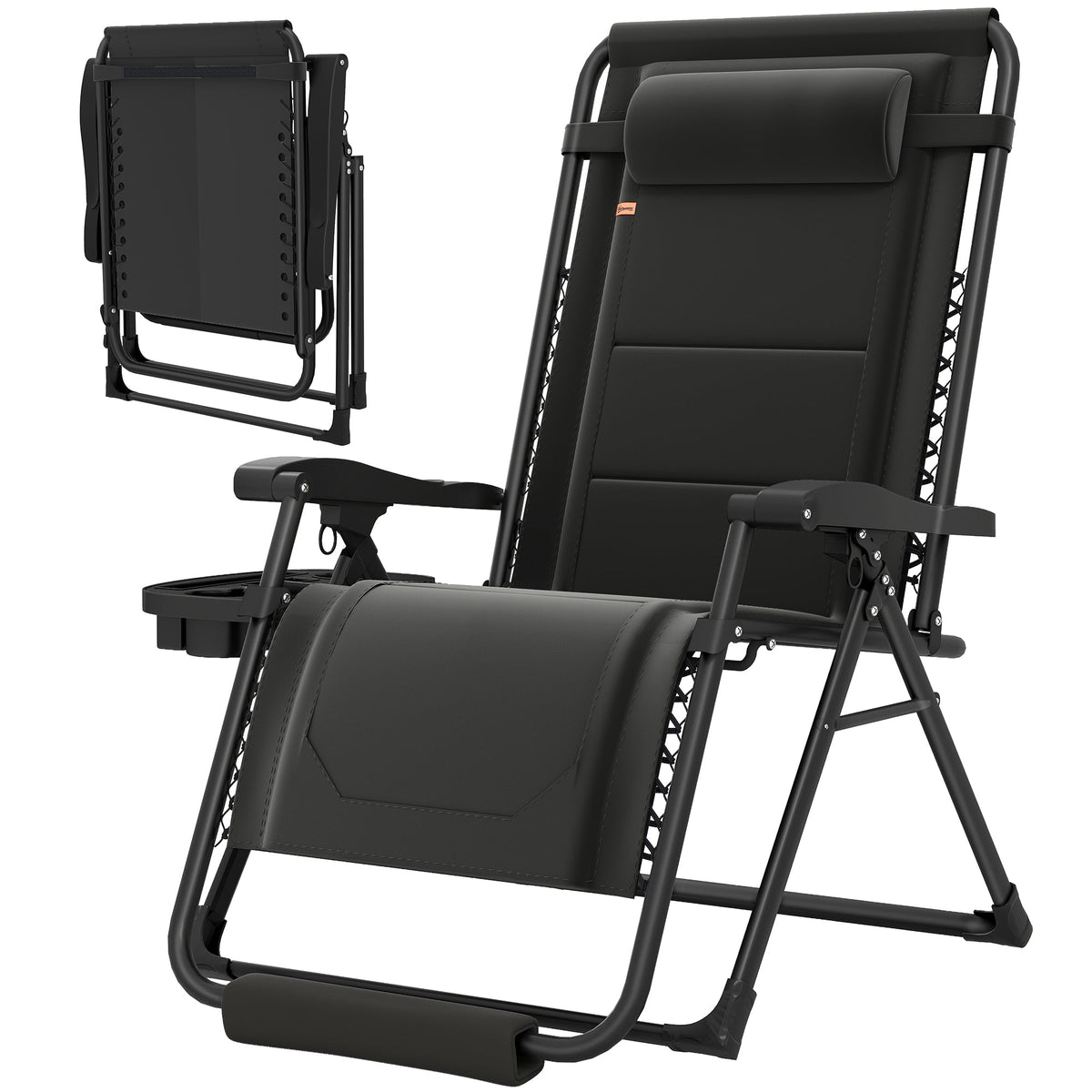 Zero Gravity Chair, Reclining Outdoor Lounger Chair with Cup Holder, 400 LBS Capacity, Black