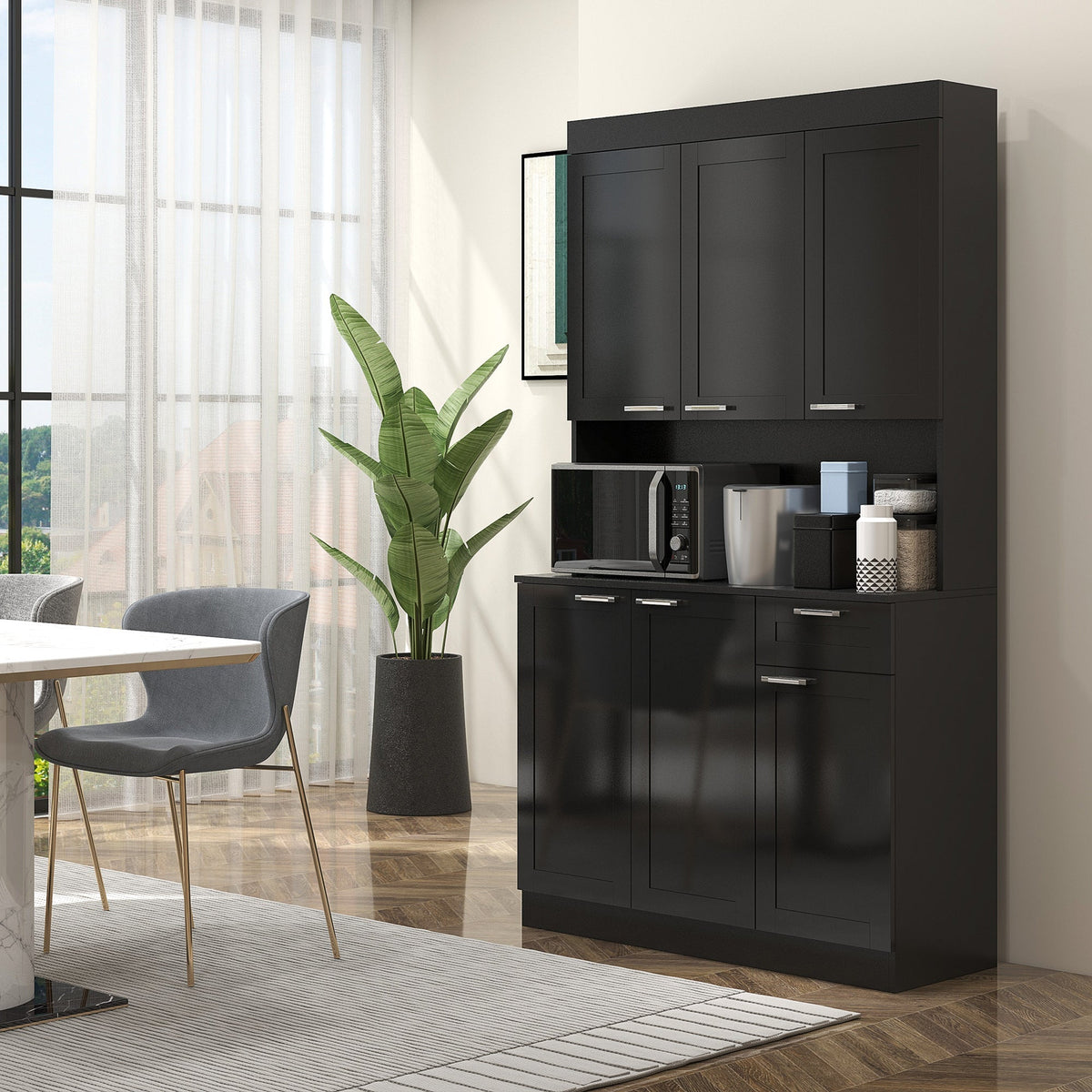 71" Kitchen Pantry Cabinet, Storage Buffet with Hutch, Adjustable Shelves,Cable Management for Kitchen, Living Room, High Gloss White