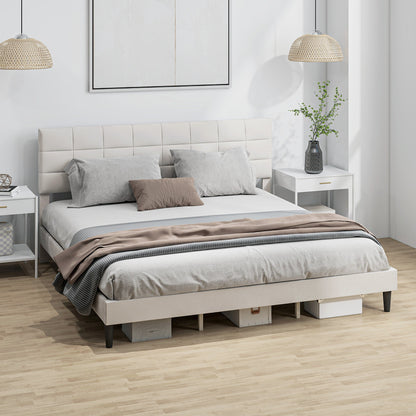 Harper King Size Bed Frame with Upholstered Headboard-Cream White