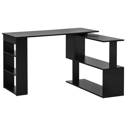 Denver L-Shaped Office Desk with 360° Rotating Corner Extension-Black