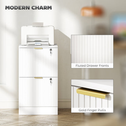Lockable Filing Cabinet with 2 Fluted Drawers, File Cabinet with Adjustable Hanging Rails for A4 Letter Files, Black