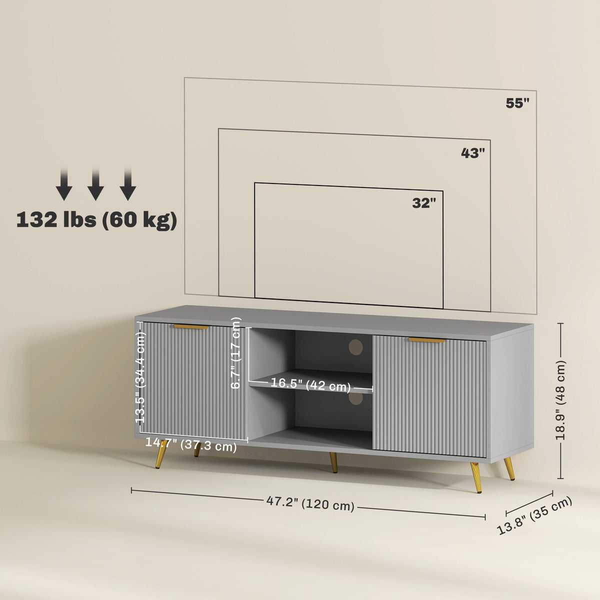 Collins Modern TV Stand for up to 55 Inch TVs-Grey