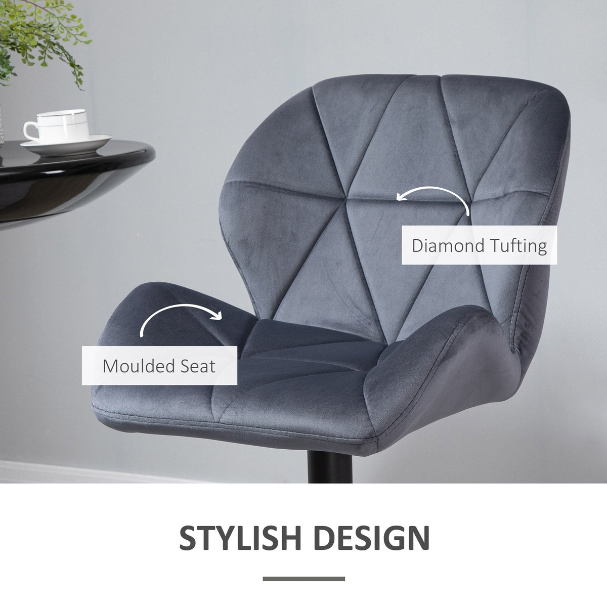 Bar Stool Set of 2 Fabric Adjustable Height Armless Upholstered Counter Chairs with Swivel Seat, Black