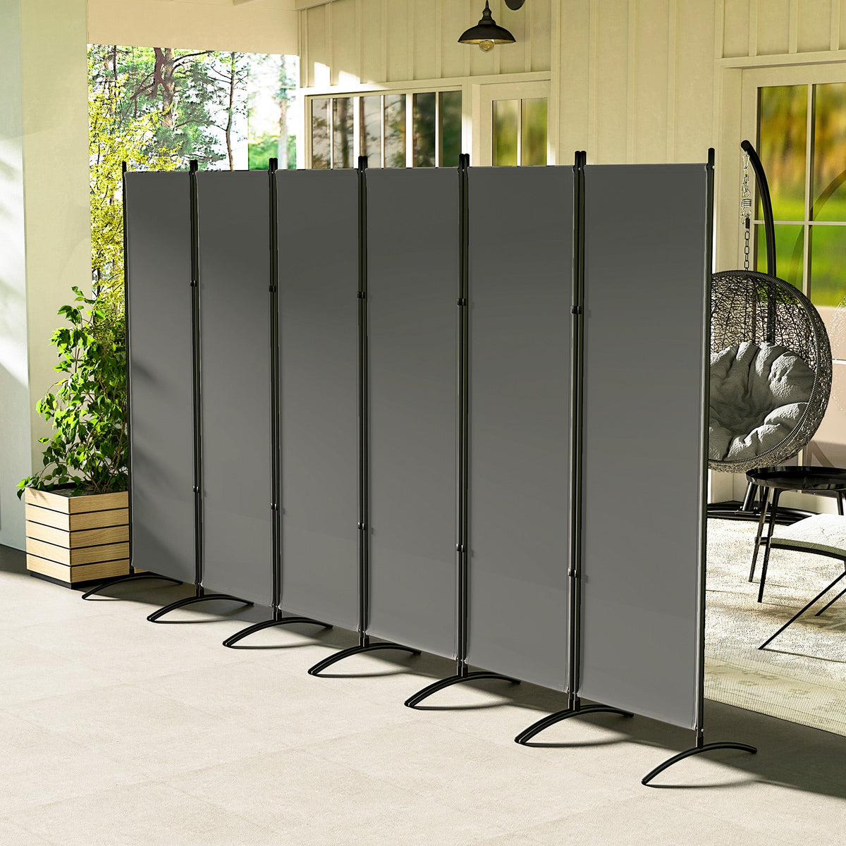 6 Panel Folding Room Divider, UV30+ Privacy Screen, Indoor Outdoor Privacy Panel with Stable Base, Beige