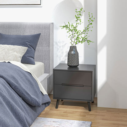 Nightstand, Bedside Table with 2 Drawers, Modern Side End Table with Solid Wood Legs for Bedroom, White