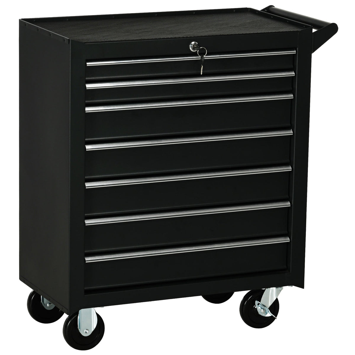 Rolling Tool Chest, 7-Drawer Lockable Tool Cabinet with 4 Wheels, Handle, Toolbox Storage Organizer for Garage, Workshop, Repair Shop, Red
