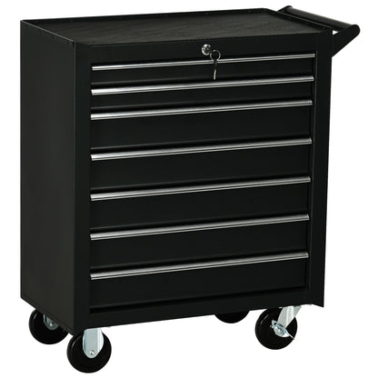 Rolling Tool Chest, 7-Drawer Lockable Tool Cabinet with 4 Wheels, Handle, Toolbox Storage Organizer for Garage, Workshop, Repair Shop, Red