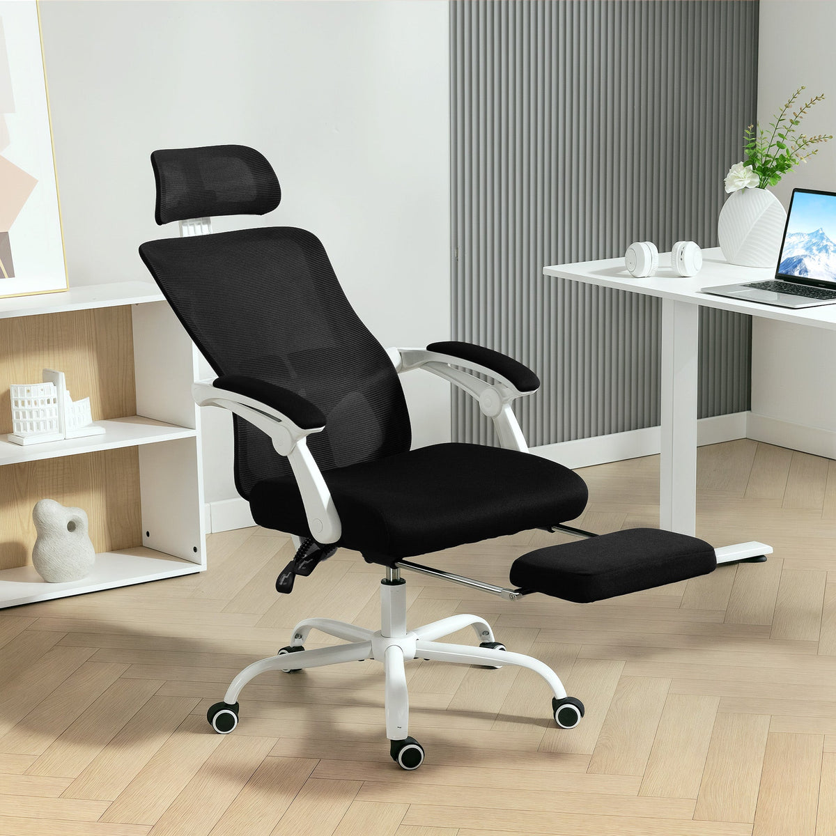 Ergonomic Office Chair, Mesh Reclining Desk Chair with Adjustable Lumbar Support, Headrest, Beige