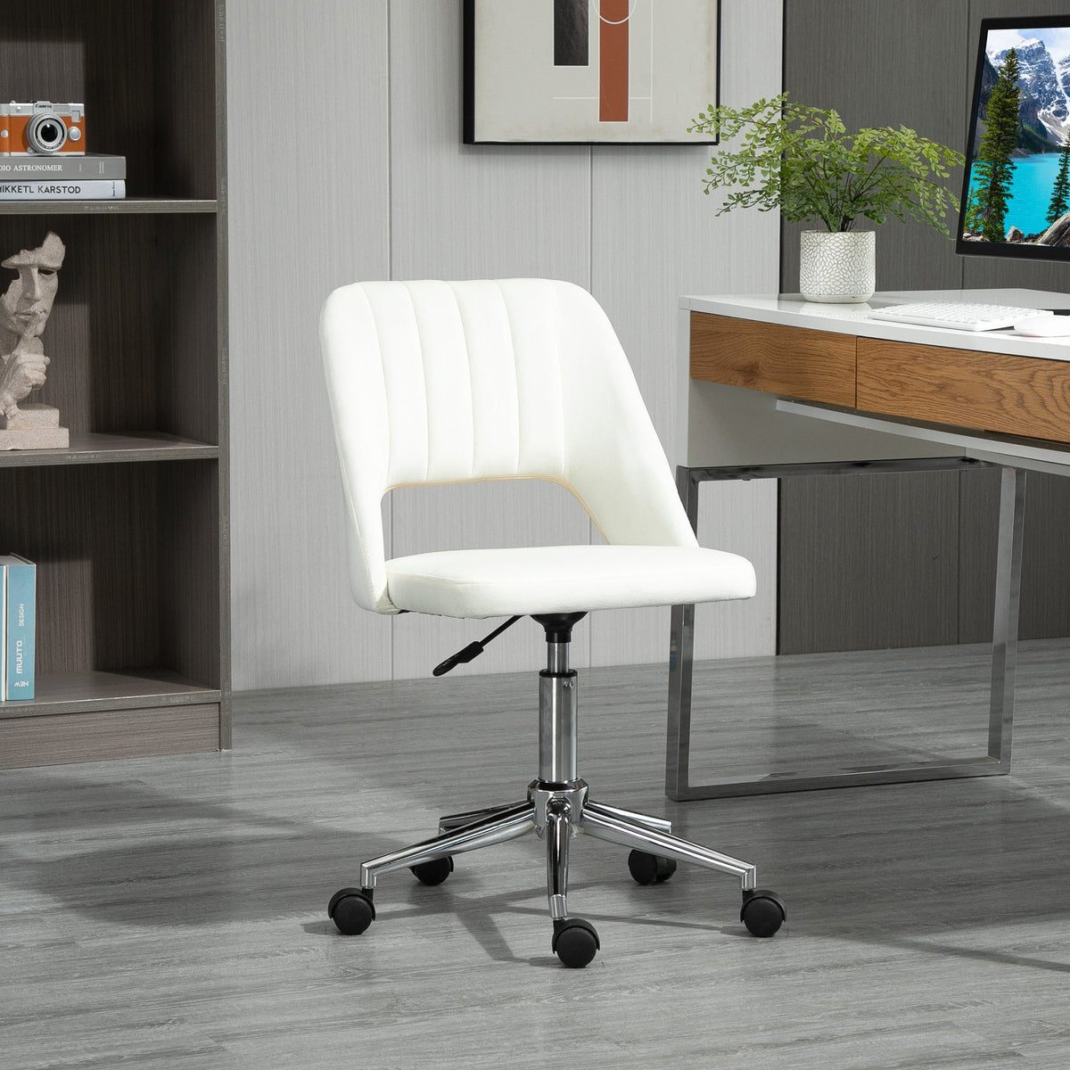 Mid Back Office Chair Velvet Fabric Swivel Scallop Shape Computer Desk Chair, Green