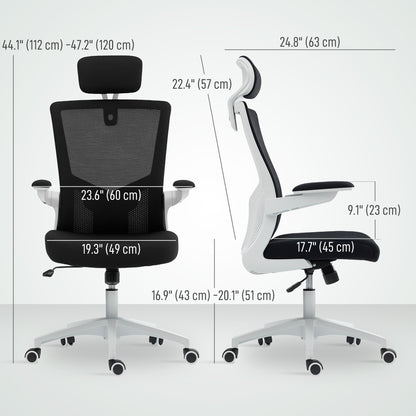 Ergonomic Office Chair, Swivel Desk Chair with Adjustable Lumbar Support, Headrest and Height, Flip-up Armrests, Beige