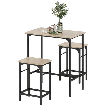 3-Piece Dining Table Set for 2, Bar Table and 2 Stools for Kitchen, Living Room, Dining Room, Small Space, Natural Wood