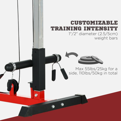 Lat Pull Down Machine, High / Low Pulley Machine with Adjustable Seat and Flip-Up Footplate, Black