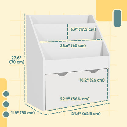 Kids Bookshelf with 3 Tier Display Shelves, Drawer for Nursery, Grey