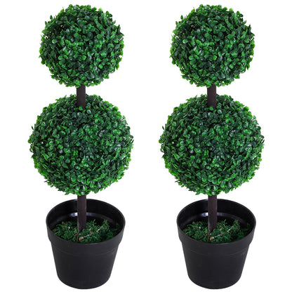 2 Ball Topiary Tree in Pot for Home Decor, Artificial Plant for Home Office, Living Room Decor, Dark Green