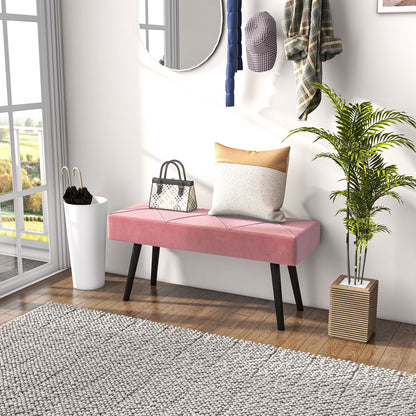 39 Inches Upholstered Bedroom Bench, Modern End of Bed Bench with Steel Legs, Cream White