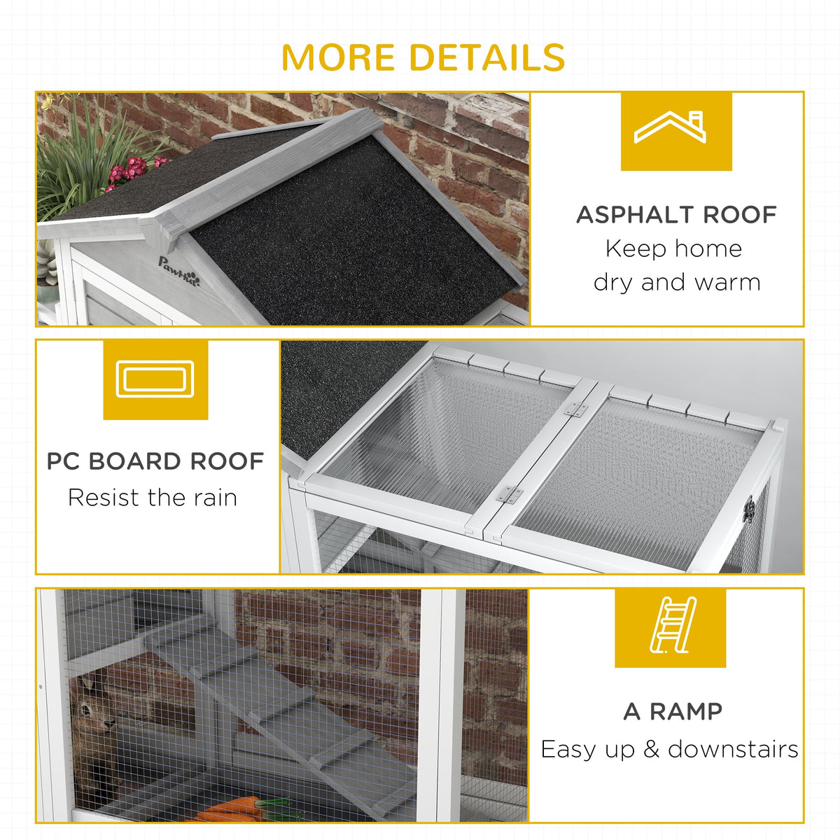 65" Wooden Rabbit Hutch, Pet Playpen with Openable Roof, Storage Box, for Rabbits and Small Animals, Dark Grey
