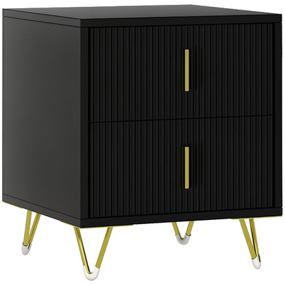 Bedside Table, Modern Nightstand with 2 Drawers, Side End Table with Metal Legs for Living Room, Bedroom, White