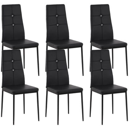 Set of 6 Button Tufted Back Side Chairs with Upholstered Seat, Steel Legs for Living Room, Kitchen, Bedroom, Black