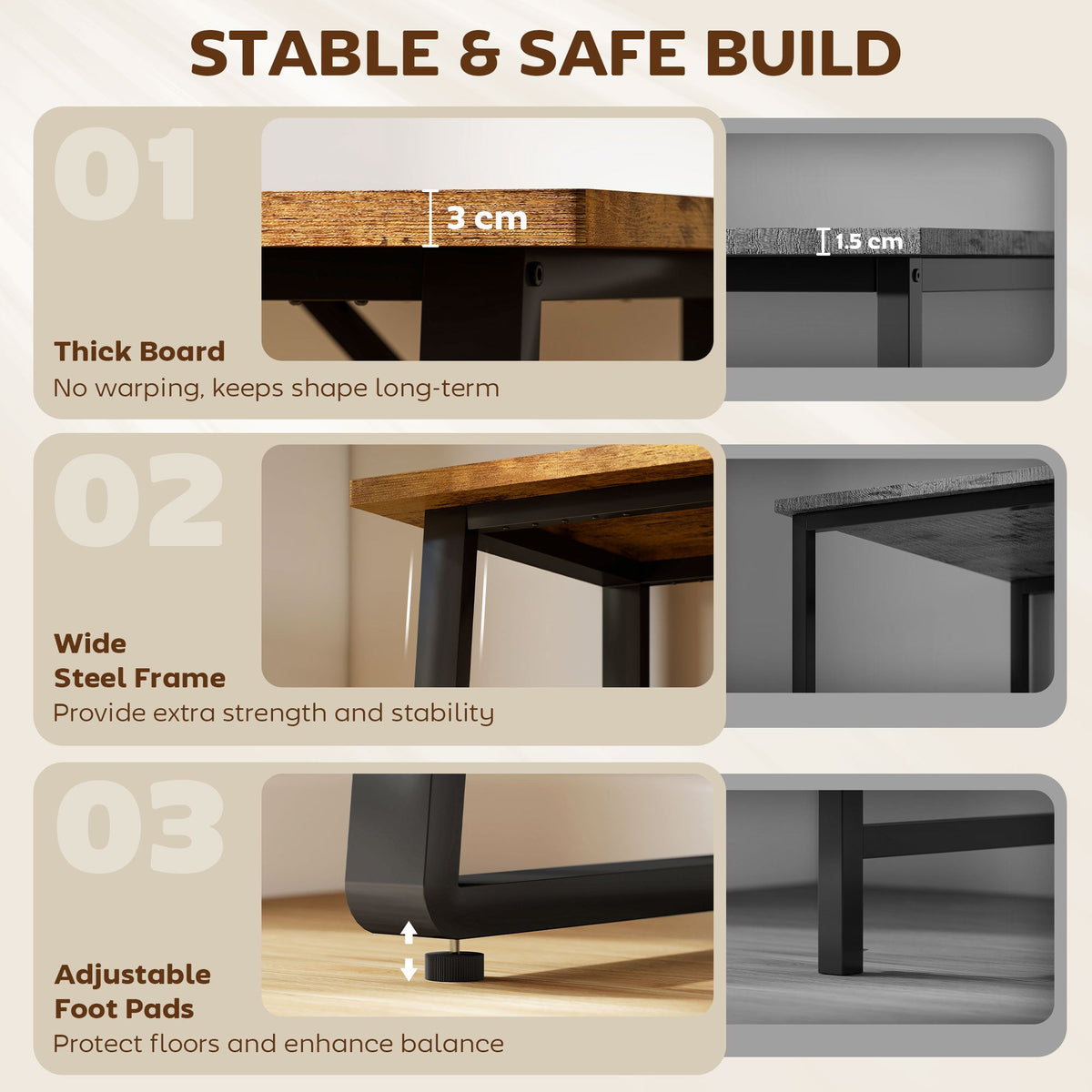 71 Inch Computer Desk, Home Office Desk, Simple Study Writing Table with Adjustable Feet, Modern Style, Brown