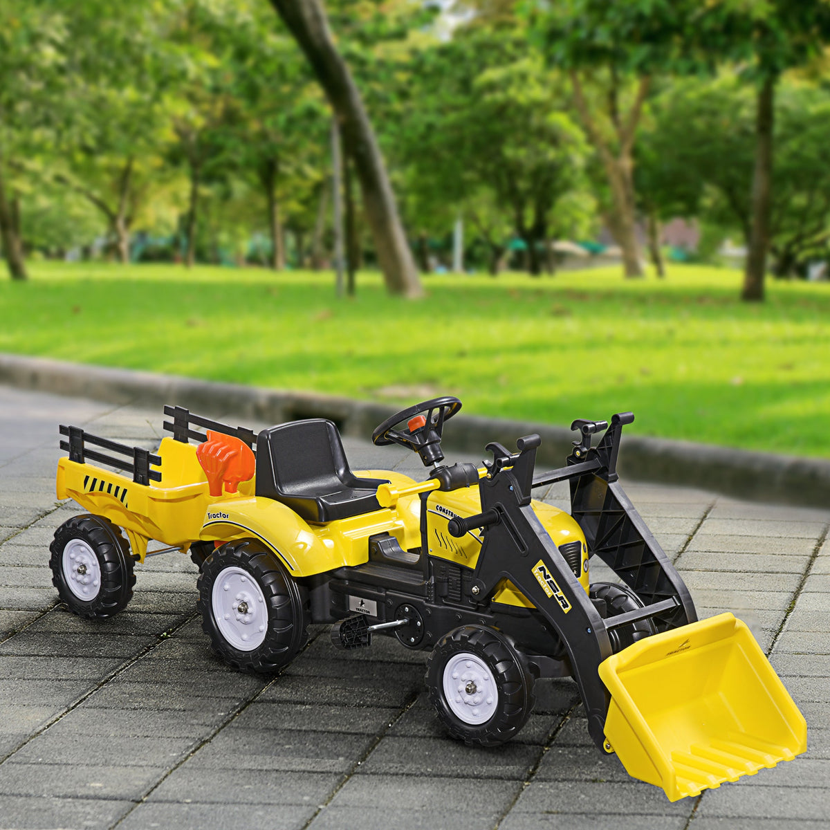 Front Loader Excavator Ride On Toy Pedal Control with 6 Wheels Controllable Bucket for 3 Years Old, Yellow