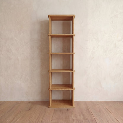 Narrow bookshelf in white oak