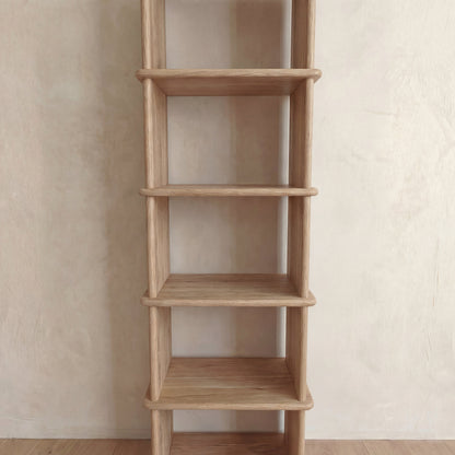 Narrow bookshelf in white oak