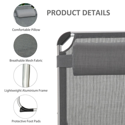 Folding Lounge Chair, Patio Lounger with Headrest, 5-Level Adjustable Backrest, and Aluminum Frame, Black