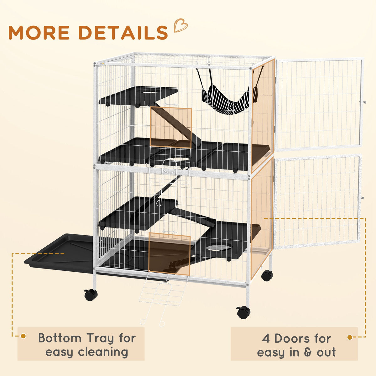 5-Tier Rolling Small Animal Cage, Deluxe Guinea Pig Cage, Ferret Cage for Mink Chinchilla Kitten Rabbit, Grey