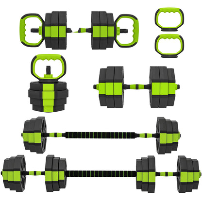 6-in-1 Adjustable Dumbbell Set, Used as Kettlebell, Barbell, Dumbbell, Push-Up Stand, 44lbs Free Weights Set, Blue