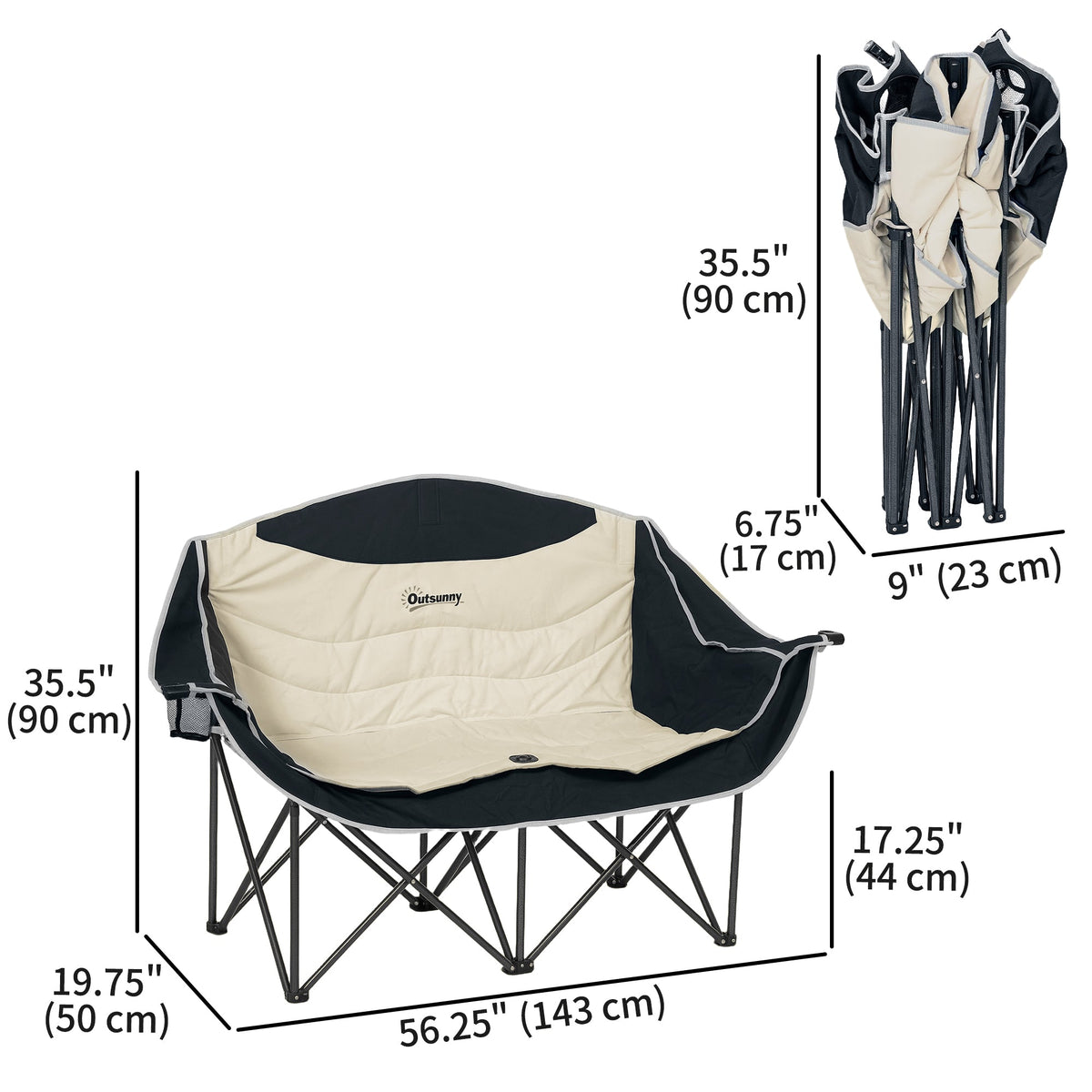 Portable Camp Chair, Double Camping Chair with Cup Holders and Carry Bag, Support 551 lbs, Dark Green