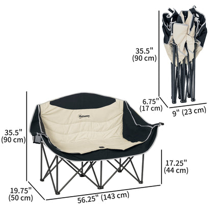 Portable Camp Chair, Double Camping Chair with Cup Holders and Carry Bag, Support 551 lbs, Dark Green
