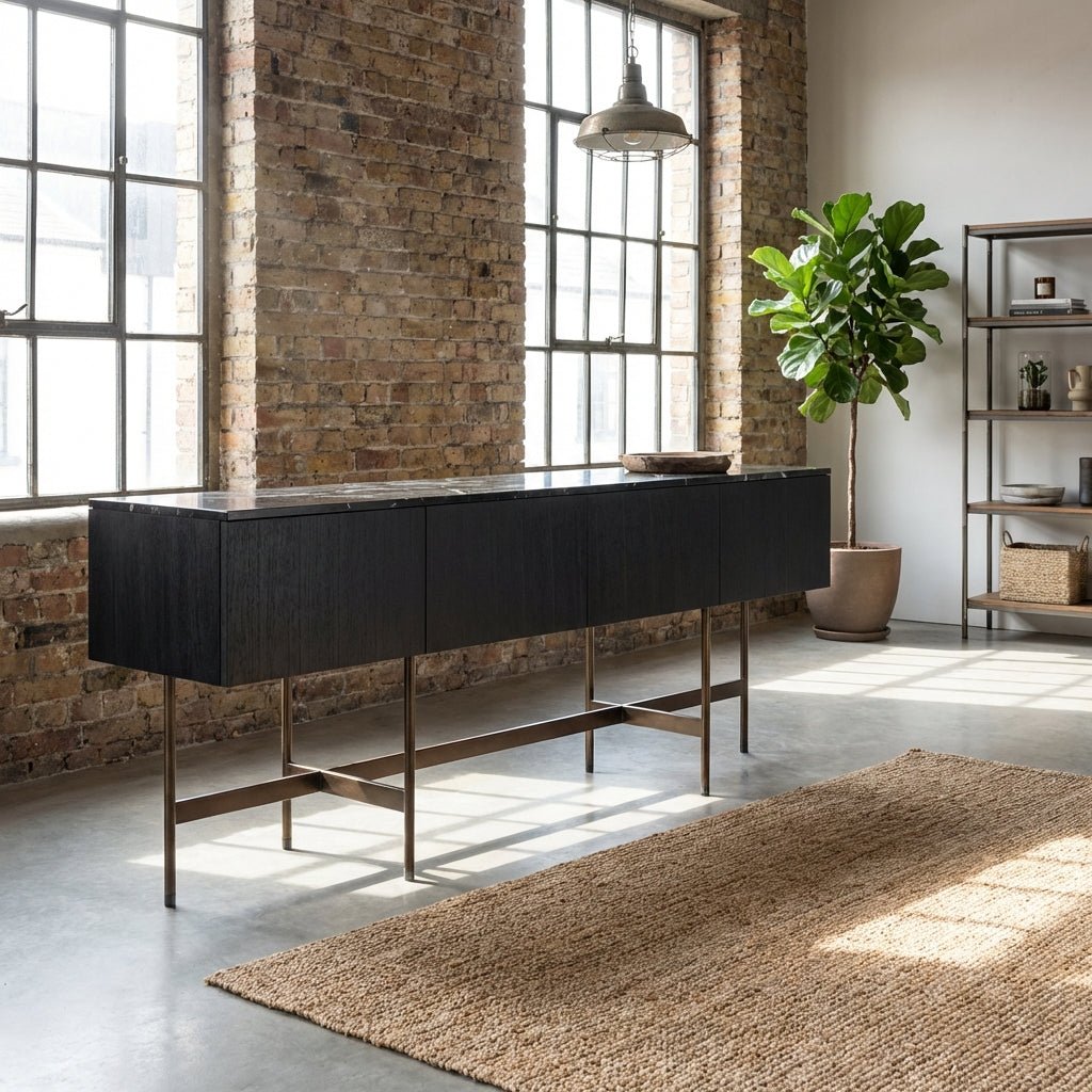 Nero Marquina Marble and Black Veneer Buffet