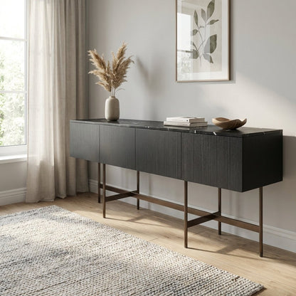 Nero Marquina Marble and Black Veneer Buffet