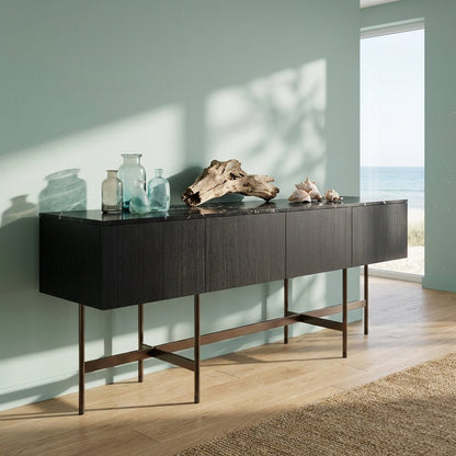 Nero Marquina Marble and Black Veneer Buffet