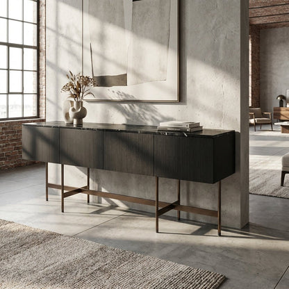 Nero Marquina Marble and Black Veneer Buffet