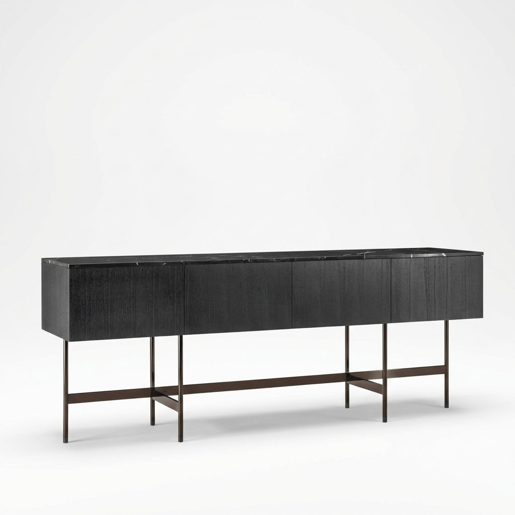 Nero Marquina Marble and Black Veneer Buffet