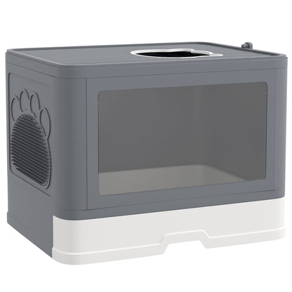 Cat Litter Box, Front Enter & Top Exit Cat Litter Tray with Scoop, Pull-out Tray, Easy to Clean, Green