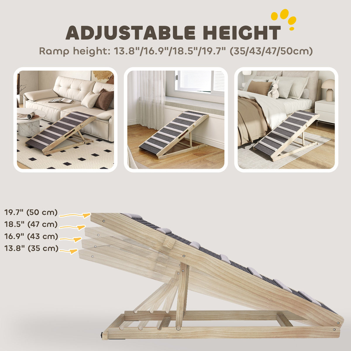 Dog Ramp for Couch, Foldable Pet Ramp for Small to Large Dog, 4 Adjustable Height from 14" to 20"