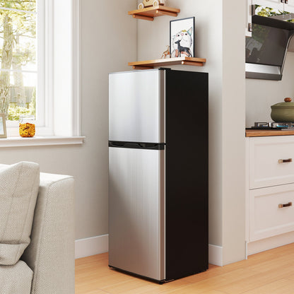Double Door Mini Fridge with Freezer, 4.6 Cu.Ft Small Refrigerator with Thermostat, Shelves, Reversible Door, Black