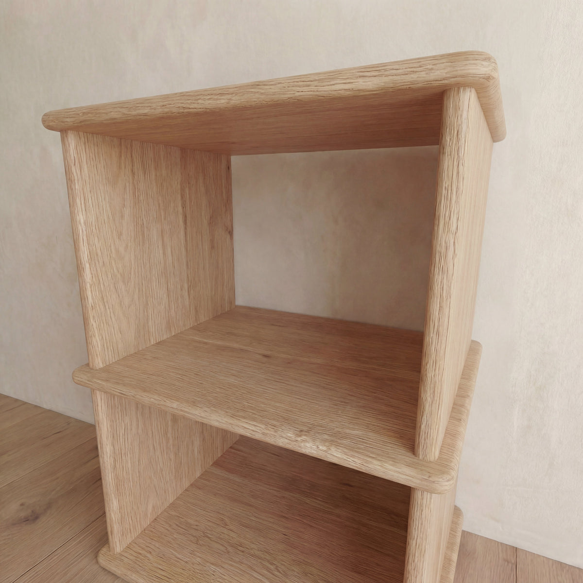 Nightstand bookshelf in white oak