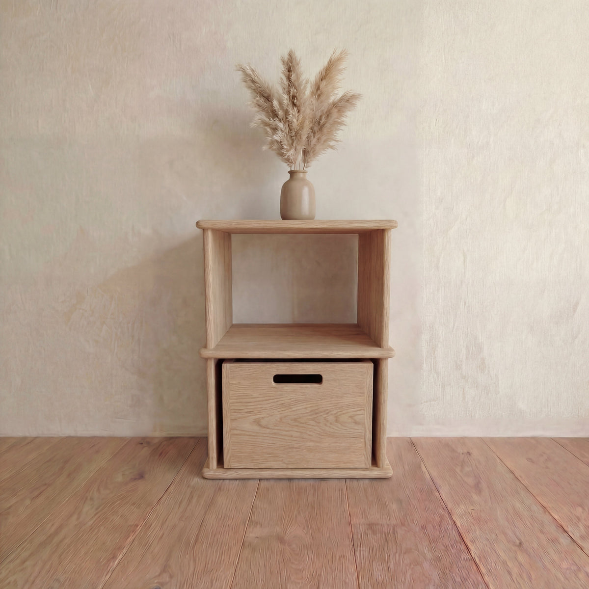 Nightstand bookshelf in white oak