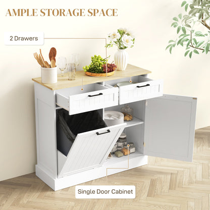 Hidden Garbage Bin Cabinet, Tilt Out Trash Cabinet w/ 2 Drawers, Freestanding Kitchen Island for Laundry, Black