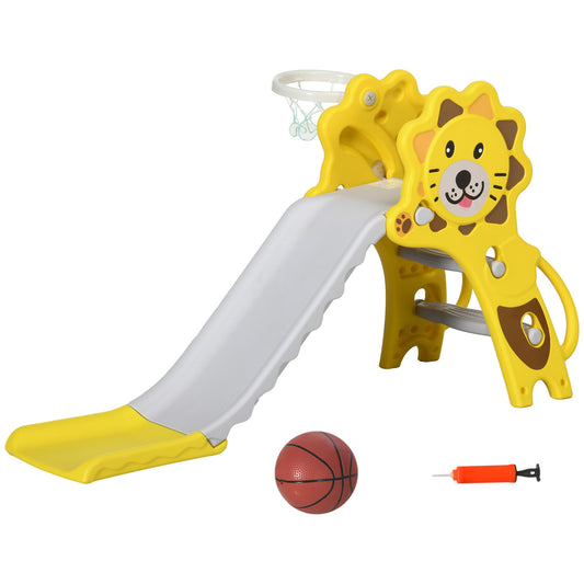 3 in 1 Slide for Toddlers, Kids Slide Playset with Basketball Hoop, Climber, for 18-36 Months, Yellow