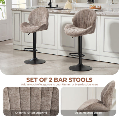 Bar Stools Set of 2, Swivel Barstools with Back, Adjustable Height and Footrest for Kitchen Island, Dining Room, Beige