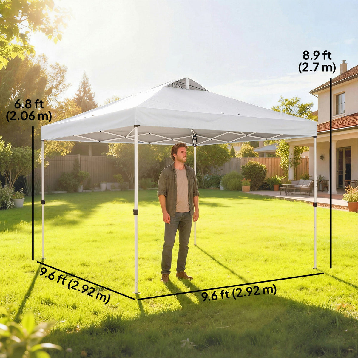 Pop Up Canopy Waterproof Canopy Tent with Carrying Bag for Parties Garden BBQs 9.8' x 9.8', Blue