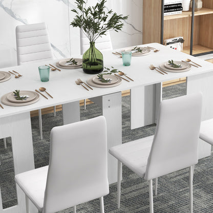 High Back Dining Chairs, Modern Upholstered PU Leather Accent Chairs with Metal Legs for Kitchen, Set of 6, White