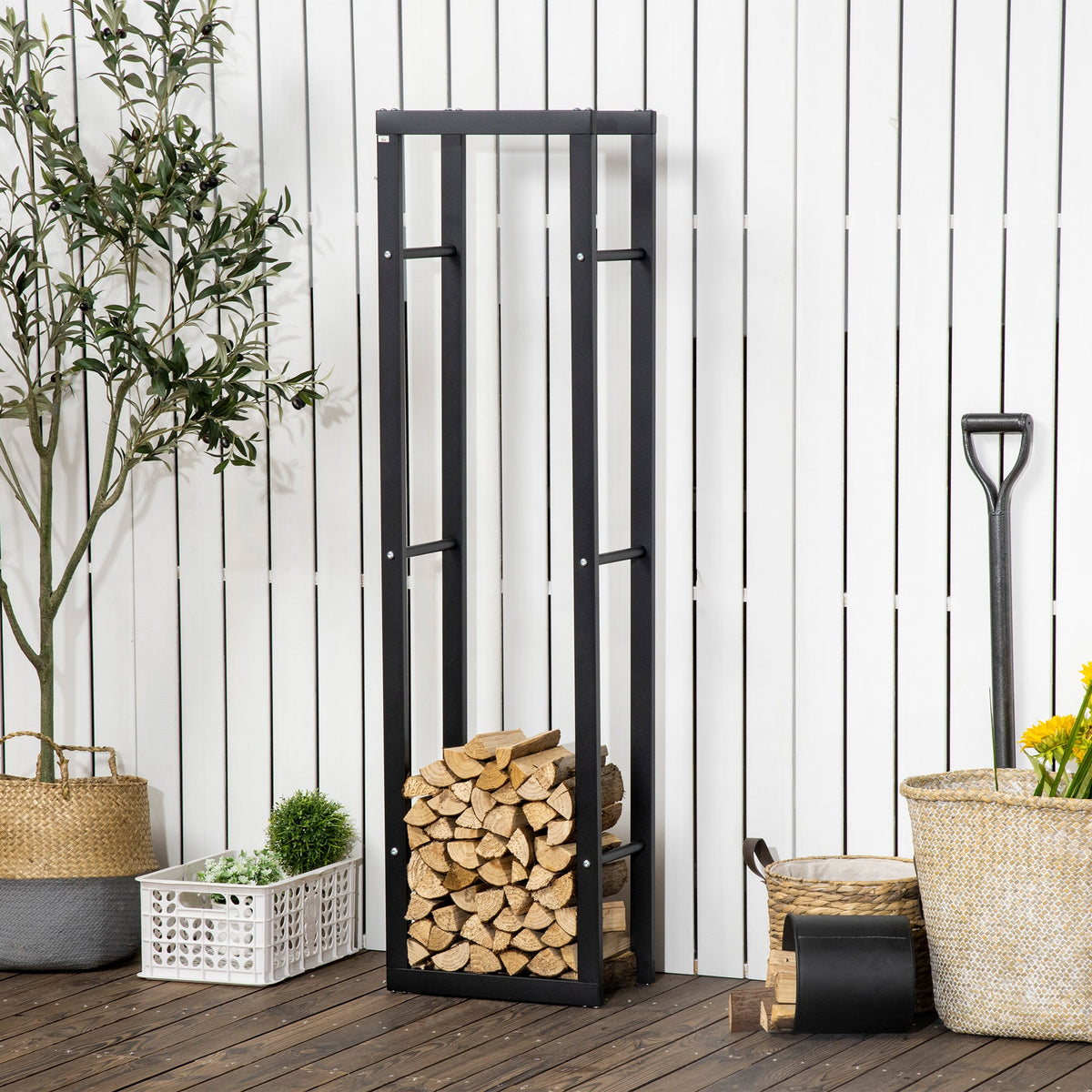 15.7" x 9.8" x 39.4" Firewood Rack Outdoor, Log Holder Fireplace Storage Rack with Handles and 220 lbs. Weight Capacity, Black