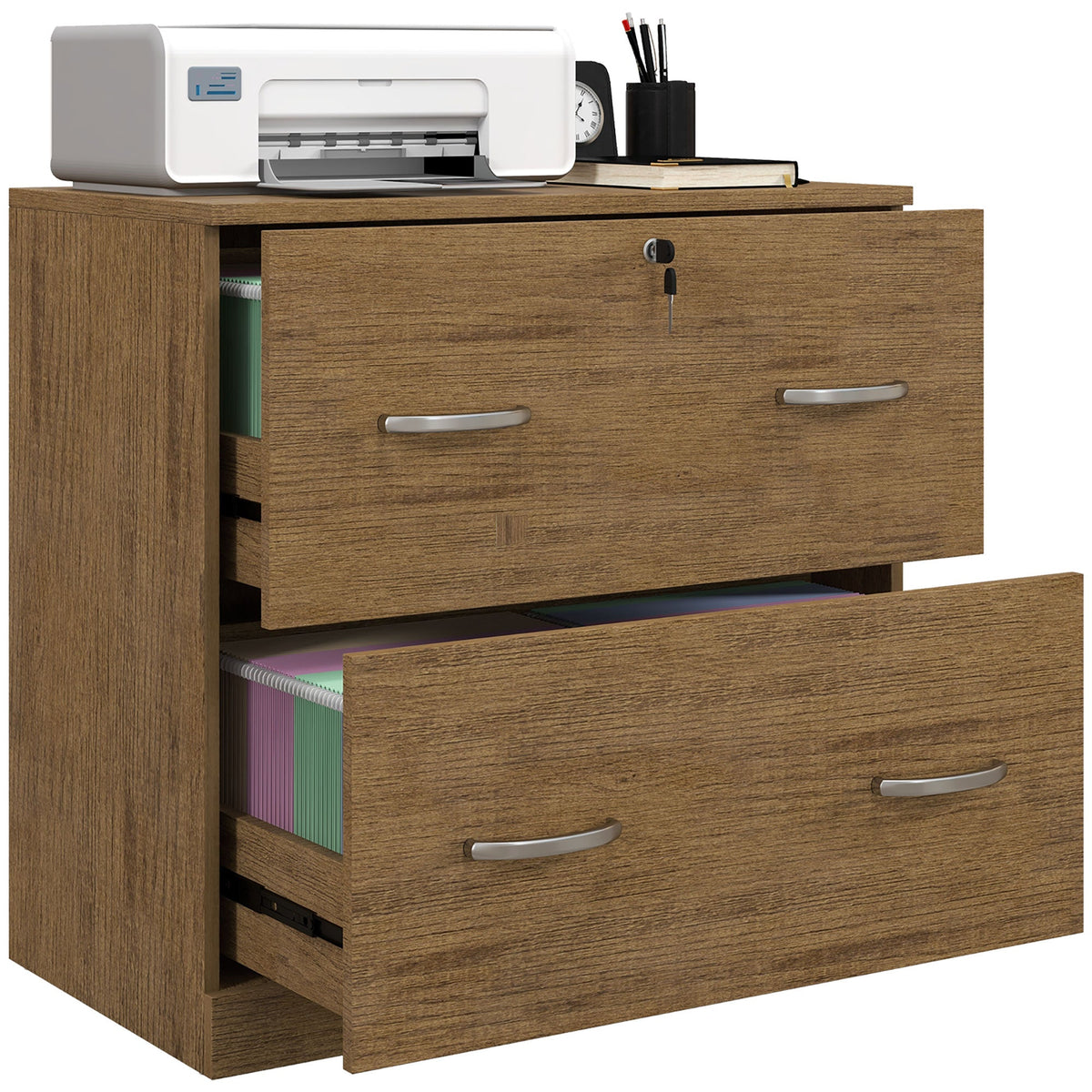 2 Drawer File Cabinet with Lock, Office Filing Cabinet, Hanging Bar for Letter Size, Home Office, Grey