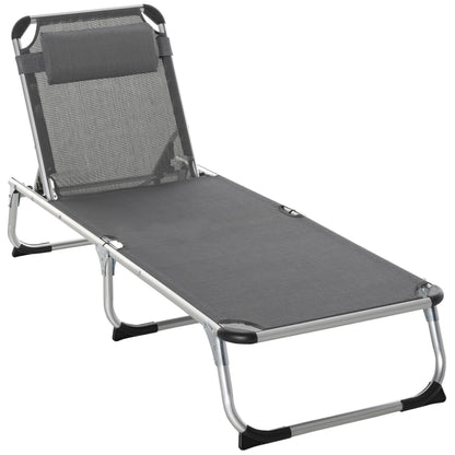 Folding Lounge Chair, Patio Lounger with Headrest, 5-Level Adjustable Backrest, and Aluminum Frame, Black