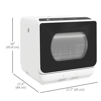 Portable Dishwasher, Counter Dishwasher with 4 Place Settings, 5 Washing Programs, Air-Dry Function, 6L Water Tank